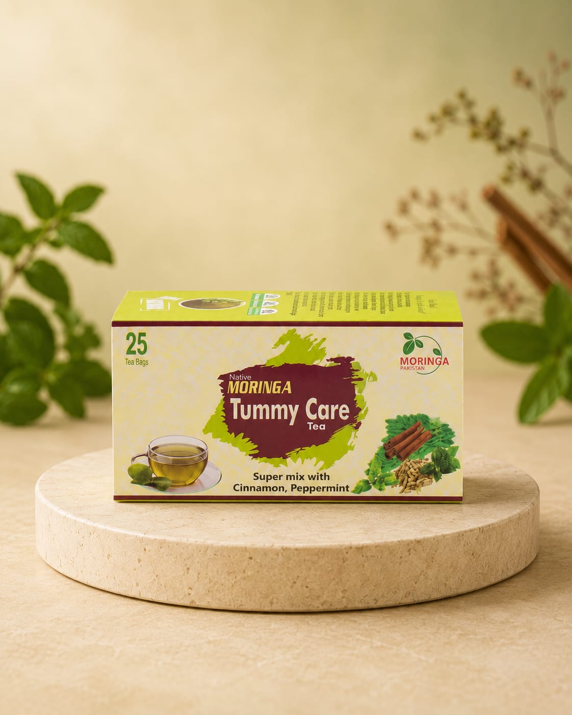 Moringa Tummy Care Herbal Tea – Digestive Support with Cinnamon & Peppermint (25 Tea Bags)